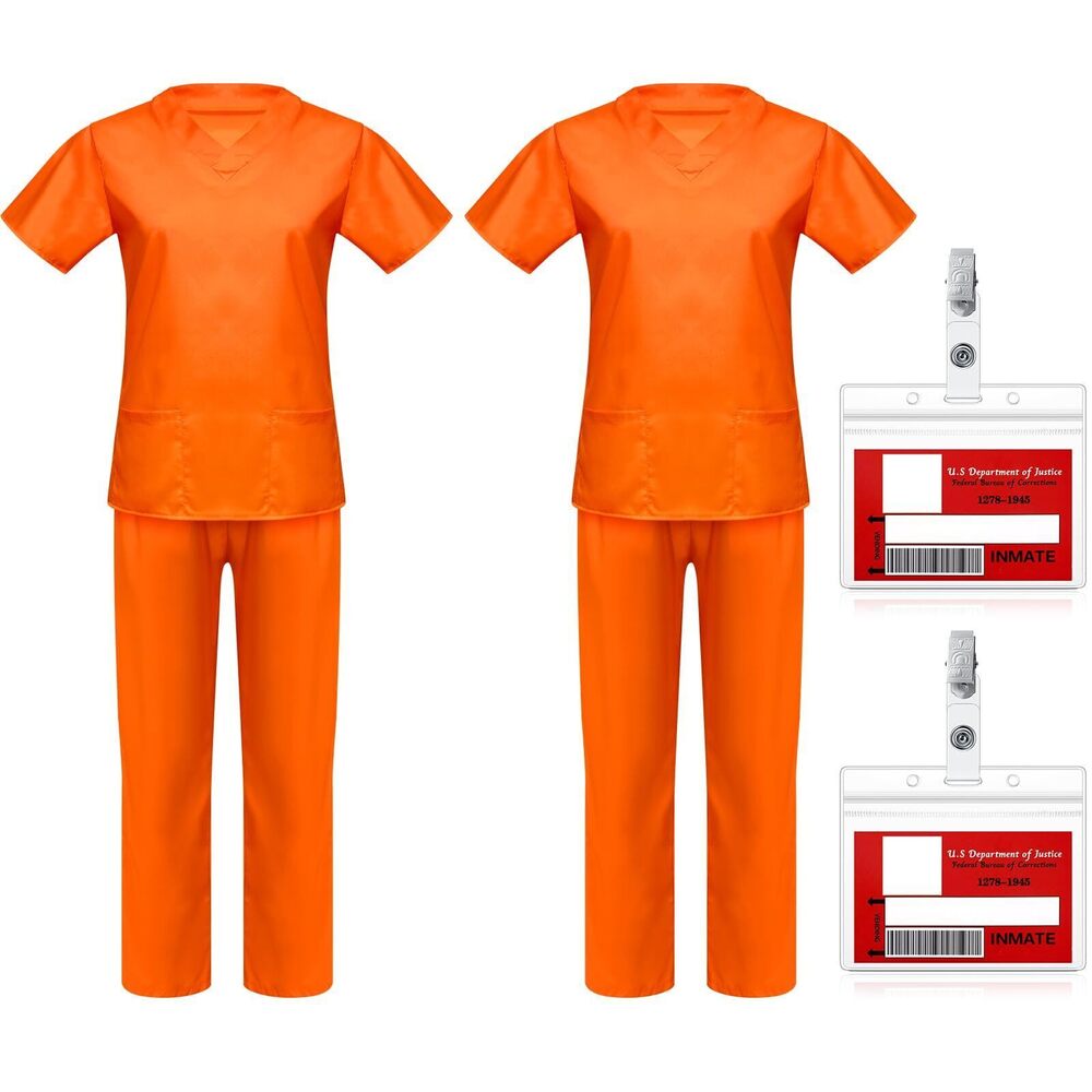 2458 2 Set Halloween Orange Prisoner Costume Inmate Costume Prison Name
